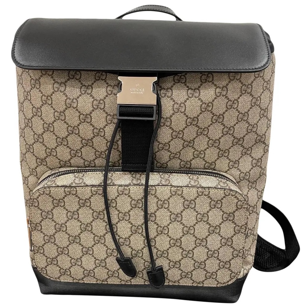 Authentic Gucci GG Supreme Backpack in Vinyl & Black Leather